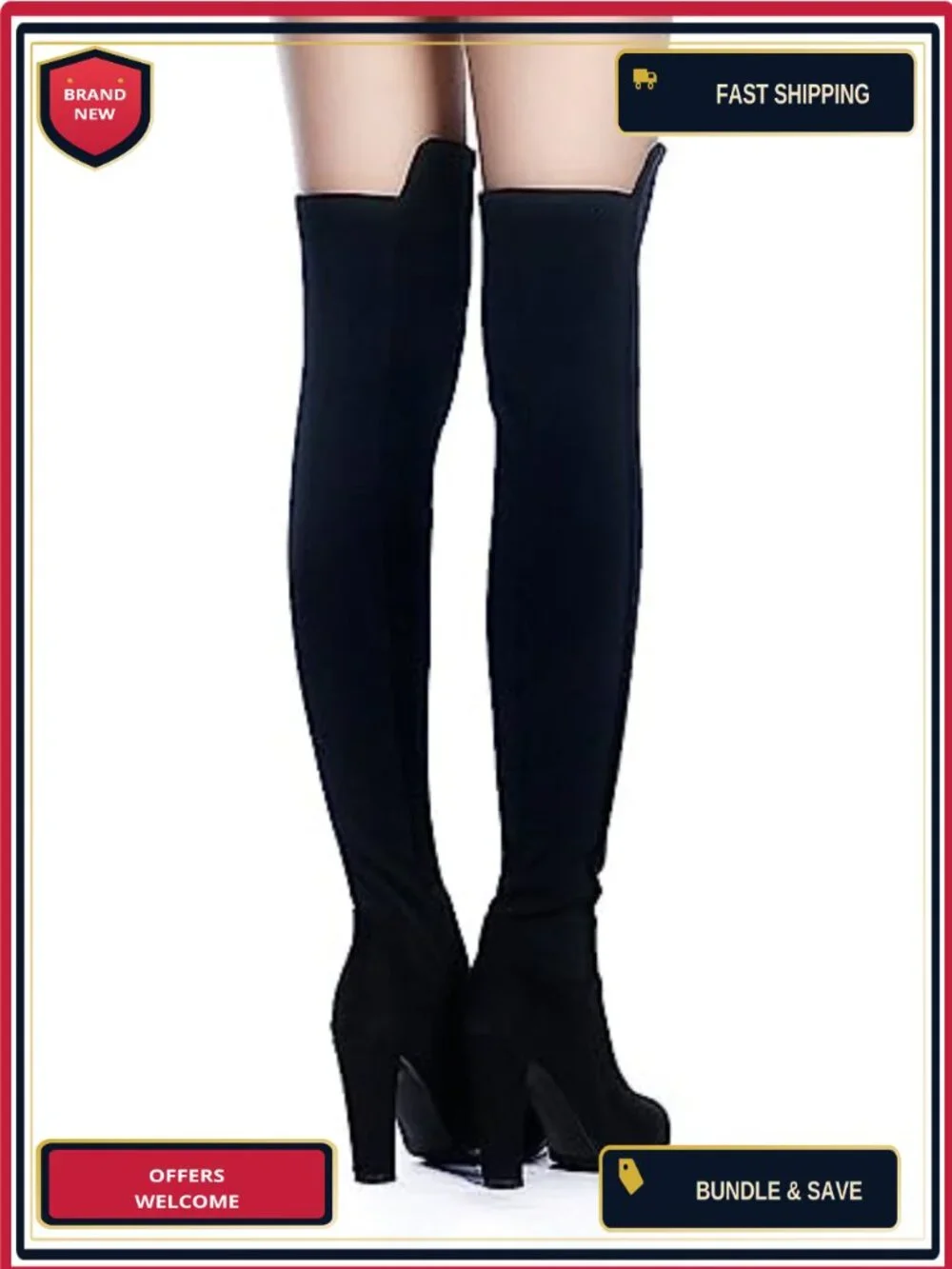 Faux Suede Chunky Heel Over the Knee Stretch Thigh High Boots